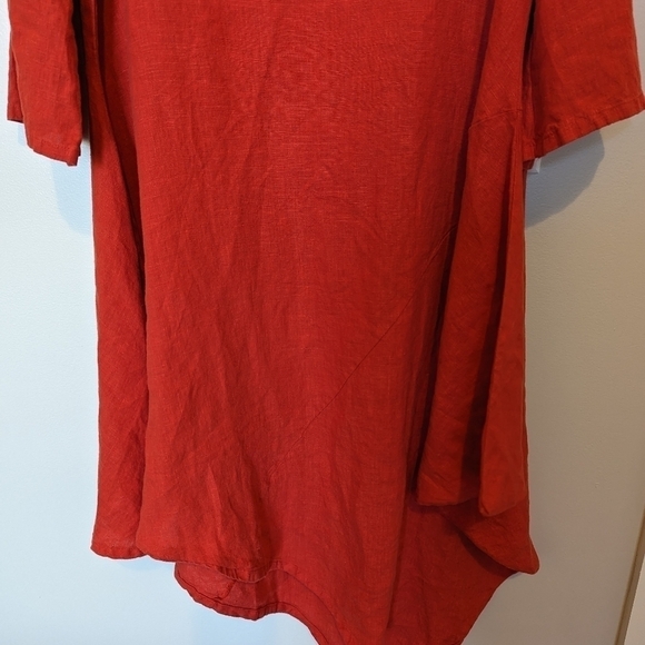 Bryn Walker asymmetrical red orange linen dress shark bite hem sz M - Picture 3 of 10